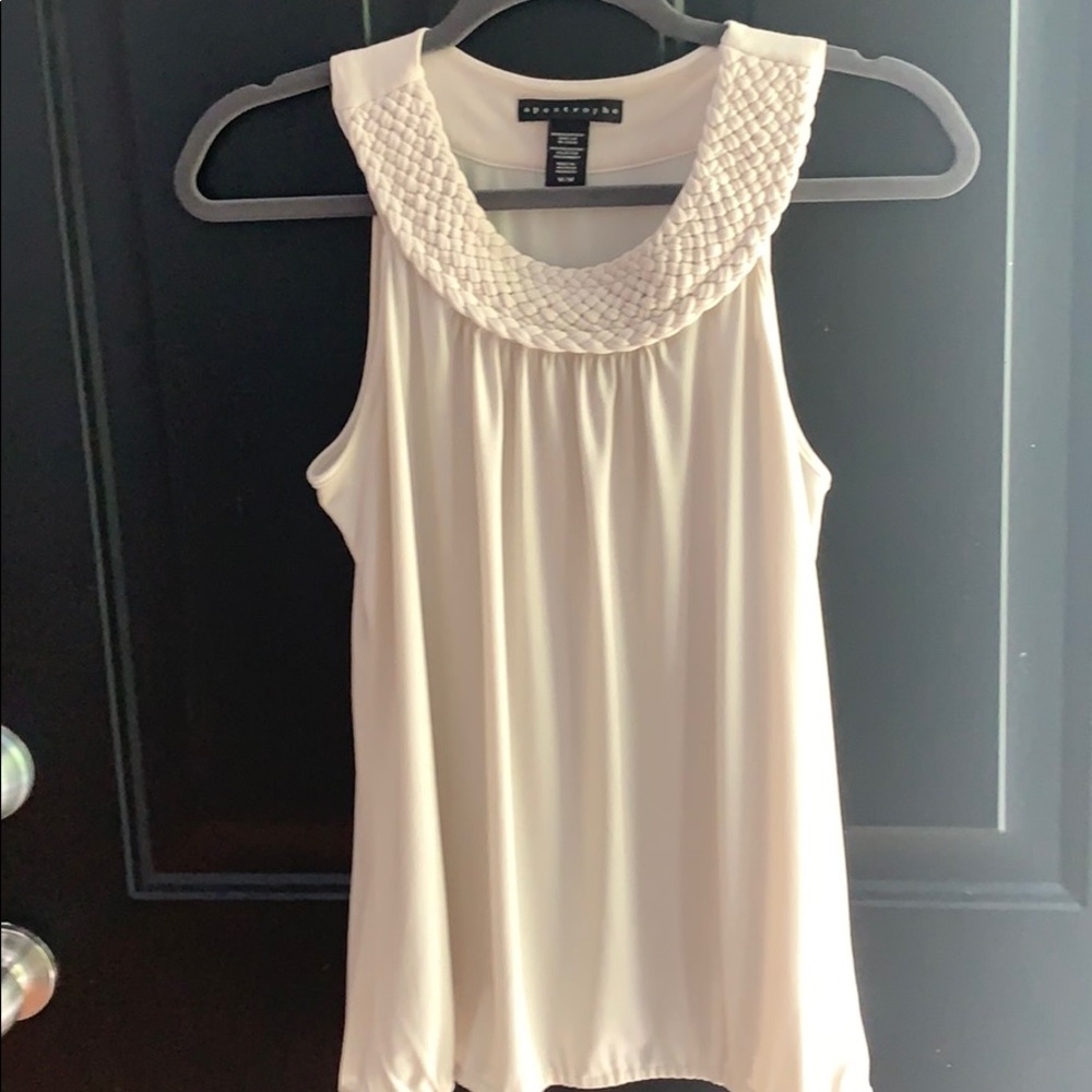 Apostrophe cream Braided Neckline Sleeveless Top